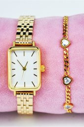 Vintage Kadın Kol Saati Altın Renk Çelik Kalpli Bileklikli Su-516 - 2