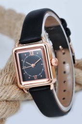 Rose Kasa Siyah Deri Kordonlu Sade Şık Model Bayan Kol Saati Su-581-010 - 2