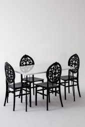 Sandalie Nero Beyaz Masa 75X110 Cm Venüs Siyah Sandalye Mutfak Masa Takımı - 1