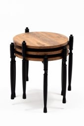 Sandalie Puzzle Salon&Oturma Odası Yuvarlak Zigon Sehpa Takımı - Atlantik Çam&Siyah thumbnail 1