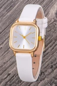 Oleydi Beyaz Renk Deri Kordonlu Gold Renk Minimal Kadın Kol Saati ST-304363 thumbnail 1