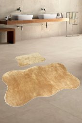 Anatolia 2li Karamel  80x140 + 50x70 cm Büyük Ebat Banyo Paspası Seti Kaymaz Tabanlı Klozet Takımı - 1