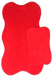 Anatolia 2li Kırmızı 80x140 + 50x70 cm Büyük Ebat Banyo Paspası Seti Kaymaz Tabanlı Klozet Takımı - 3