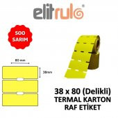 Elitrulo Termal Karton Raf Etiketi 38mm x 80mm DELİKLİ SARI - 500 Adet - 1