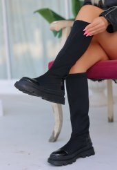 Monde Siyah Rugan Detaylı Streç Çizme - 4