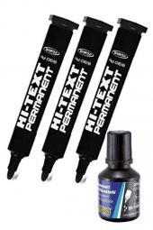 Siyah Yuvarlak Uçlu Markör Permanent Kalem 3 Adet Hı-Text Marker Mürekkep Siyah 30 Ml 1 Adet Brons Koli Kalemi - 1
