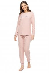 Mod Kadın Pembe Melanj Uzun Kol Pijama Takımı 3981 - 1