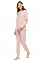 Mod Kadın Pembe Melanj Uzun Kol Pijama Takımı 3981 - 2