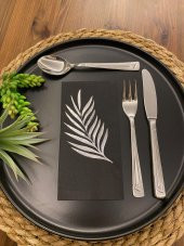 Gümüş Yaldızlı Siyah Yaprak Desenli Peçete 16 lı thumbnail 1