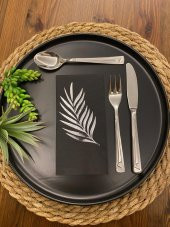 Gümüş Yaldızlı Siyah Yaprak Desenli Peçete 16 lı thumbnail 2