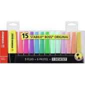 Stabilo Boss Original Deskset Işaretleme Kalemi Masa Seti 9 Fosforlu 6 Pastel 15 Renk - 1