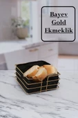 Gold Şeritli Kumaş Kare Ekmeklik Sofra Ekmek Sepeti Meyve Sepetliği Siyah Kumaş - 2