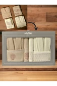 Minteks Silver Bej-Krem 6 Parça Havlulu Bornoz Seti - Aile Banyo Havlu Bornoz Seti - 1