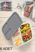 6 Adet Sera 3 Bölmeli Saklama Kabı Buzluk Organizeri Öğünlük Diyet Kabı Porsiyonluk Kıyma Sebze thumbnail 1