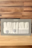 Minteks Silver Krem-Krem 6 Parça Havlulu Bornoz Seti - Aile Banyo Havlu Bornoz Seti - 2