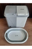 Ikili Set - Bölmeli 60 Lt Kirli Çamaşır Sepeti Ve Katlanır Çamaşır Sepeti 2'li 30 30 - 1