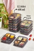 Füme 12 Adet 400 ml Mini Saklama Kabı - 4 Bölmeli Çerezlik Dondurulmuş Et Sebze Buzluk Organizer thumbnail 2