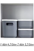 Gri Storage 3 Lü Set 1 Adet 6.2 Lt 2 Adet 3.2 Lt Dolap Düzenleyici Kapaklı Kutu Organizer thumbnail 1