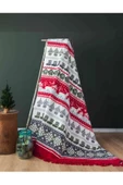 Winter Yeni Yıl Özel Diz Üstü Pamuklu Battaniye 130 X 170 Saçaklı Tv Battaniyesi Kırmızı Yılbaşı - 1