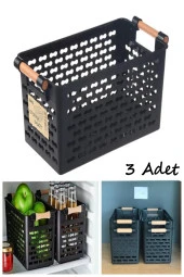 3 Adet Siyah Ahşap Renk Plastik Saplı Organizer Sepet Ekmeklik Sebze Meyve Sepeti thumbnail 2