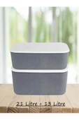 2 Li Saklama Kabı Seti Storage Set Gri 1 13 Litre 21 Litre Storage Dolap Düzenleyici Kapaklı Kutu - 2