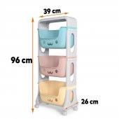 Oyuncak Saklama Sepeti Çocuk Odası Düzenleyici Saklama Kutusu Hobi Organizer Frenli Tekerli 3 Katlı - 6