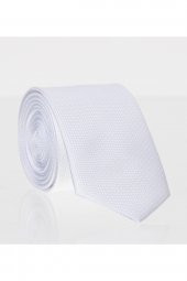 Beyaz Slim Fit Düz Renk Dokuma Kravat / DDK-49 - 1