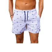 Beyaz Büyük Beden Su Itici Özellikli Erkek Havuz Deniz Şort Mayo thumbnail 1