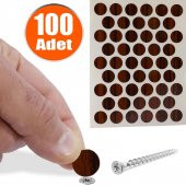 Yapışkanlı Vida Tapası Tıpası Parlak Abanoz Ahşap Desenli Kahverengi Vida Kapatıcı Kapağı (100 ADET) - 1