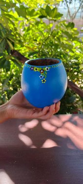 Dekoratif Çiçek Saksısı Mavi Renk Skulent ve Kaktüsler İçin Uygun - 1