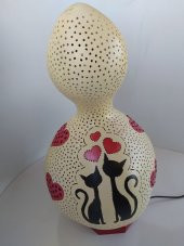 Kalpli Aşık Kediler Desenli Su Kabağı Lamba - 4