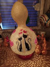 Kalpli Aşık Kediler Desenli Su Kabağı Lamba - 7
