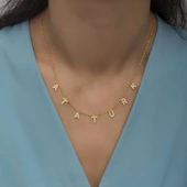 Gümüş Gold Atatürk Yazılı Bayan Kolye SL4436 thumbnail 2