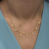 Gümüş Gold Atatürk Yazılı Bayan Kolye SL4436 thumbnail 3