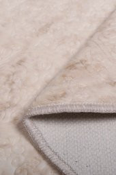 Bonny Home Nova Krem 120x120 cm Yuvarlak Kaymaz Pamuk Tabanlı Peluş Banyo Paspası Banyo Halısı - 2
