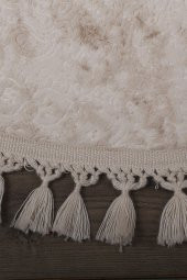 Nova Krem Yuvarlak 100x100 Cm Ponpon Saçaklı Kaymaz Tabanlı Makinede Yıkanabilir Banyo Paspası - 2