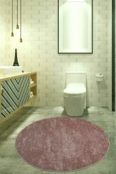 Bonny Home Nova Pembe 160x160 cm Yuvarlak Kaymaz Pamuk Taban Peluş Banyo Paspası Banyo Halısı - 1