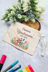 İsme Özel Öğretmenler Günü Hediyesi Clutch Çanta Canım Öğretmenim Çiçekli -2 - 1
