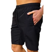 Siyah Su İtici Özellikli Düz Renk Erkek Uzun Deniz Şort - 2203-Siyah thumbnail 12