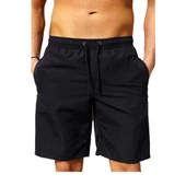 Siyah Su İtici Özellikli Düz Renk Erkek Uzun Deniz Şort - 2203-Siyah thumbnail 3