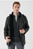 Slimfit Dik Yaka Fermuar Ve Çıtçıt Kapamalı Gizli Kapşonlu Yan Cepli Astarlı Kapitone Mont thumbnail 9