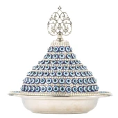 Nazar ve Swarovski Taşlı Şekerlik Drajelik Lokumluk Metal Kubbe Gümüş - 1
