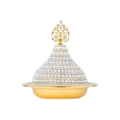 İnci ve Swarovski Taşlı Şekerlik Drajelik Lokumluk Metal Kubbe Altın thumbnail 1