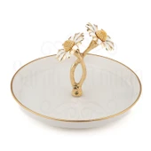 Porselen Servis Sunum Tabağı Beyaz Papatya 15 Cm Porselen Servis Altın - 1