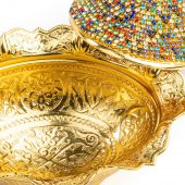 Renkli Swarovski Taşlı Şekerlik Büyük Oval Kapaklı  Drajelik Dekoratif  Altın - 4