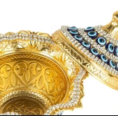 Nazar ve Swarovski Taşlı Şekerlik Drajelik Dekoratif Büyük Yuvarlak Lalegül Altın - 2