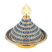 Nazar ve Swarovski Taşlı Şekerlik Drajelik Lokumluk Metal Kubbe Altın - 2