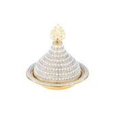 İnci ve Swarovski Taşlı Şekerlik Drajelik Lokumluk Metal Kubbe Altın thumbnail 2