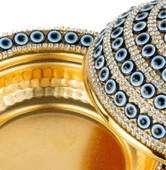 Nazar ve Swarovski Taşlı Şekerlik Drajelik Lokumluk Metal Kubbe Altın - 4