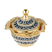 Nazar ve Swarovski Taşlı Şekerlik Drajelik Dekoratif Büyük Yuvarlak Lalegül Altın - 3